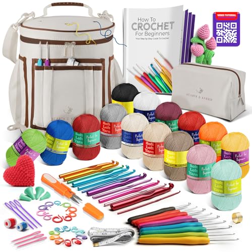 Crochet Kit for Beginners Adults and Kids - Beginner Crochet Kit for Adults with Step-by-Step Video Tutorials, Amigurumi and Crocheting Kit, Crochet Starter Kit with Soft Crochet Yarn and Crochet Bag - color: Warm Gray, style: Crochet Kit + Bag