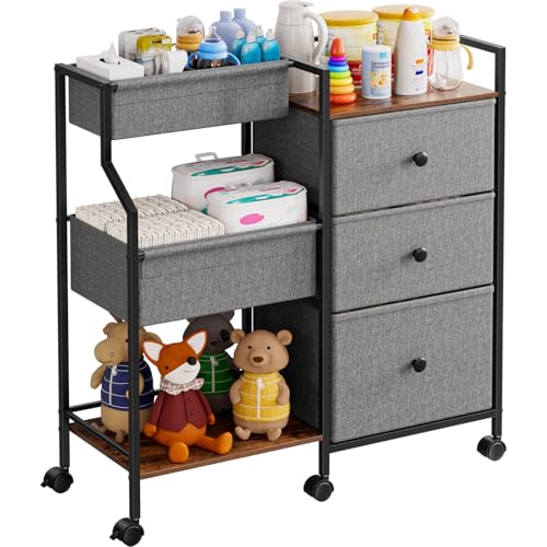 Modanais Baby Diaper Caddy Organizer Rolling Cart with Dividers and Drawers - color: Grey