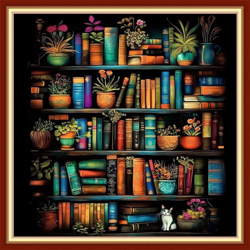 Funxvoot Stamped Cross Stitch Kits for Beginners or Adults Embroidery Starter Patterns | DIY Printed Cross Stitch Kits Needlepoint for Adults or Kids 11CT-Magic Bookstore 18x18 inch - color: color12