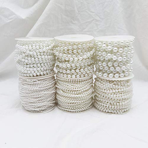 3MM Beaded Trim White Crafts Faux Pearl Beads Garland Roll Strand 164FT - color: White, size: 3mm