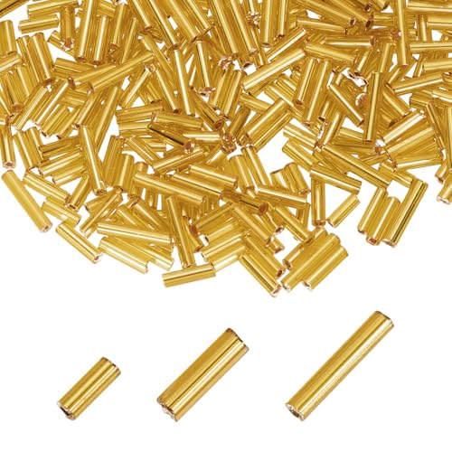 MECCANIXITY 2000pcs Glass Bugle Beads 4/6/9mm Long Tube Cylinder Beads - color: Gold