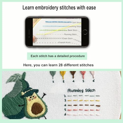 Myfelicity 3 Embroidery kit for Beginners, Beginner Embroidery Kit for Adults. Starter Kits to Learn 28 Different Stitches, Including Fabric with Prints, Threads, Needles, Hoop and Video tutorials… - color: 28 Stitch Kit