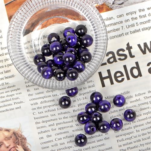 AD Beads Natural Gemstone 8mm Round Loose Beads Big Hole 2.5mm Sized 40pcs (Purple Tiger's Eye) - color: Purple tiger's eye