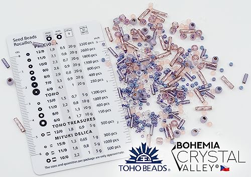 0.35oz (10g) Mix of Small Rocailles, Seed Beads & Bugles 2-10mm TOHO Japanese Glass Beads, Mix TOHO Lavender (Like 3216 - Kimono Lilac) - color: Lilac Kimono Mix - Mixed (2-10mm)