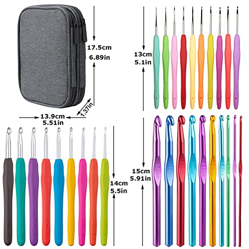 100pcs Crochet Hooks Set in Case Ergonomic Soft Grip Handles Weave Yarn Knitting Needles Kit and Crochet Needle Accessories Crochet Kit Complete Crochet Set for Beginners and Experiecced Crochet Lover - color: Mottled Grey