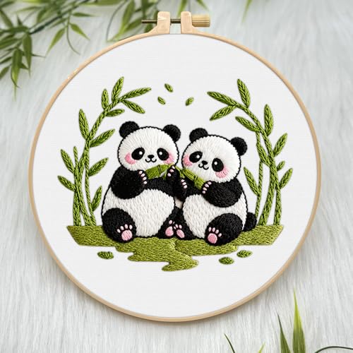 ERKOON Embroidery Kit for Beginners Adult, Cross Stitch Set Include Embroidery Cloth Hoop Threads for Craft Lover Hand Stitch with Embroidery Skill Techniques (Panda) - color: Panda