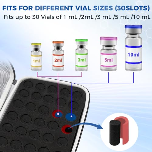 30 Slots Peptide Case for Fridge | Vial Case ｜1ml 2ml 3ml 5ml 10ml Vials - color: Black- 30×(1-5ml/10ml)