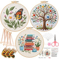 Qupace 3 Pcs Tree Embroidery Kits for Beginners Adults - Cross Stitch Sewing Craft Set with 3 Embroidery Hoops & 3 Finished Stands,Book Needlework Kit - color: White