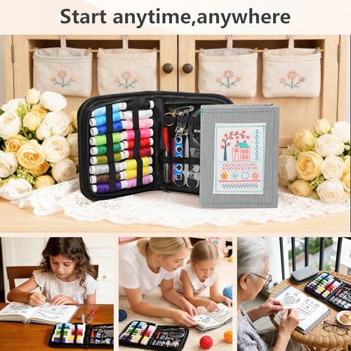 INDCOLOR 2026 Upgraded Embroidery Stitch Book Kit, 106 Patterns with Tools & Tutorials, 86 PCS Beginner Embroidery Kit, Portable All-in-One Hand Embroidery Book for Adults & DIY Craft Lovers