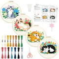 INFUNLY 4 Sets Cute Cat Embroidery Kits for Adults Flowers DIY Cross Stitch Starter Kit with Instructions Kitten Wildflowers Needlepoint Kits with Embroidery Cloth Colored Threads Hoops Tools
