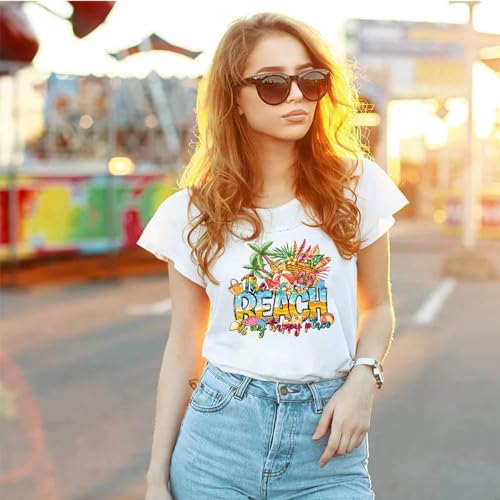 Summer Iron on Transfers for T-Shirts Hawaii Beach Iron on Patches Summer Vibes Theme Gift Vinyl Heat Transfer Stickers Cute Dwarf Palm Tree Fruits Iron on Decals for Clothes Pillow Hoodie DIY Crafts - color: Summer A