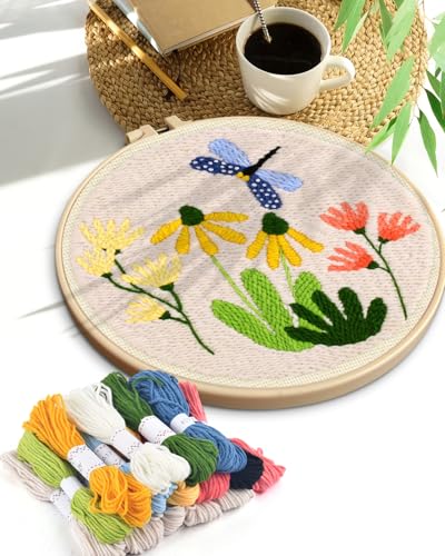 TINDTOP Punch Needle Kits, DIY Punch Embroidery Kits for Adults Beginner, Tool with Punch Needle Fabric, Hoops, Yarns and Sewing Needles (Set B) - color: Set B