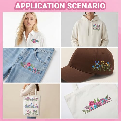 3 Sheets Water Soluble Embroidery Stabilizer, Water Soluble Stabilizer Stick and Stitch Embroidery-Paper Designs Transfer Paper with Pre-Printed Flower and Leaf for Hand Sewing for Embroidery Patterns