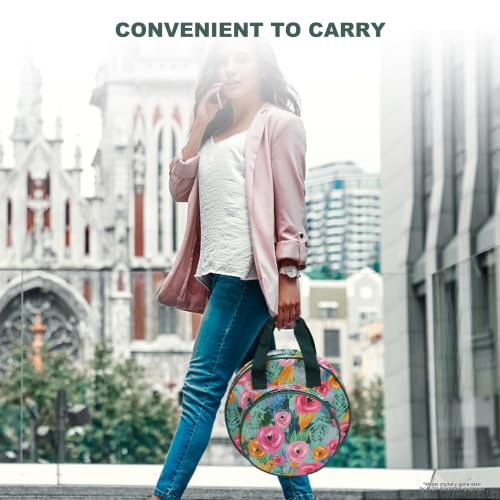 Round Embroidery Project Bag, Tote for Hoops, Floss&Sewing Supplies - color: Green Floral