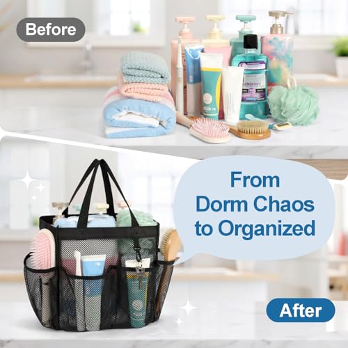 Mesh Shower Caddy Portable - 2 Packs, S-Hook, Shower Bag for Dorm Camping - color: 2 Pack Black, size: L (Classic Dorm Caddy)