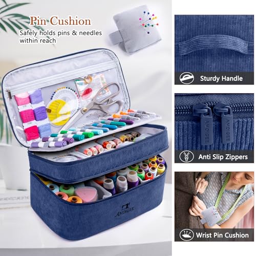 Double-Layer Sewing Organizer Bag with Pin Cushion for Sewing Supplies - color: Navy, size: Style A - Courony