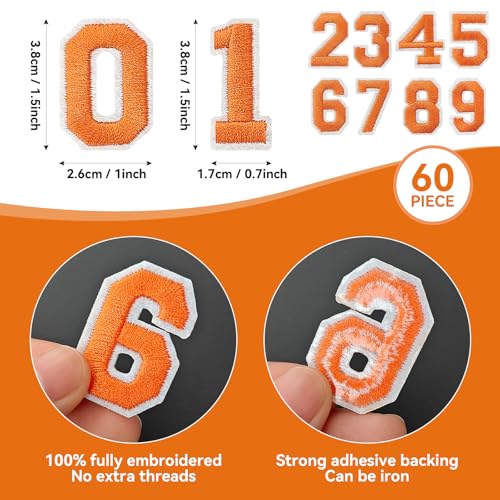 J.CARP 60Pcs Orange Number 0 to 9 Patches Iron on Sew on Letters for Clothing, Hats, Shoes, Backpacks, Handbags, Jeans, Jackets etc. - color: 60pcs Number, Orange