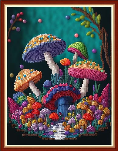 Redxing Stamped Cross Stitch Kits Embroidery kit for Beginners Adults Full Range of Embroidery Patterns Starter Kits DIY Printed Cross Stitch Kits Needlepoint Kits 11CT-Mushrooms 15.7x19.7 inch - color: Style 22