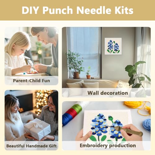 Doodlream Bluebonnet Flower DIY Punch Needle Embroidery Kit for Beginner - color: Blue Flower