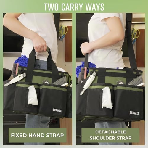 SCAVATA Compact Wearable Cleaning Caddy with Handle & Shoulder Straps - color: Armygreen