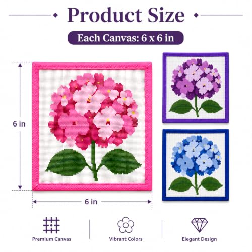 Zplontya 18 Mesh Needlepoint Canvas Kit Include Flower Printed Patterns - color: Hydrangea