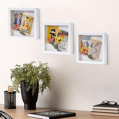 Muzilife 8x8 Small Shadow Box Wood Picture Frame with Stand, Glass, White - color: 1pcs 8x8-white