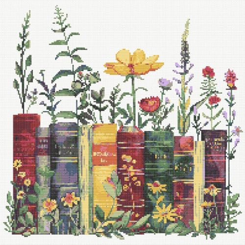 KYOQFVN Stamped Cross Stitch Kits - Flower Embroidery Starter Kit for Adult Beginners, 11CT Needlepoint Cross-Stitch Patterns Dimensions Kit Arts and Crafts 14×14inch - color: SZXSHU-US
