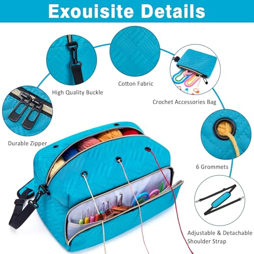 IBFUN Crochet Yarn Knitting Bag Organizer for Knit Accessories Hooks - color: L-Blue, size: Large