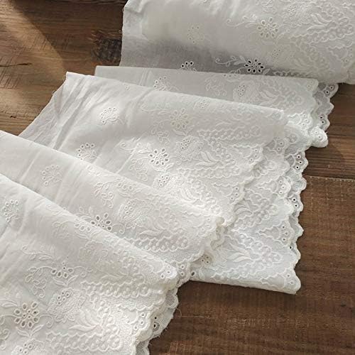 IRIZ Lace Embroidery 2 Yards of 10.6 inches Width Premium Vintage Floral Embroidery Eyelet Cotton Lace Fabric Trim