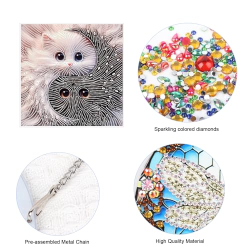 JISHSHAY Diamond Painting Hanging Pendant Cat Yin Yang Diamond Art Hanging Ornament Animal Gem Art Pendant Gem Painting Wind Chimes Mosaic Kits for Adult Windchimes Embroidery Suncatchers Sun Catchers - color: Cat