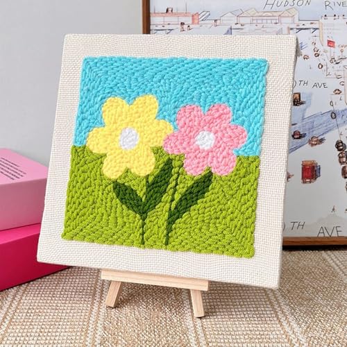 Woohome Punch Needle Starter Kit, Punch Needle Embroidery Kit Frame with Punch Needle Fabric, Hoop, Yarns, Punch Needle for Beginner (Chrysanthemums) - color: Color 39
