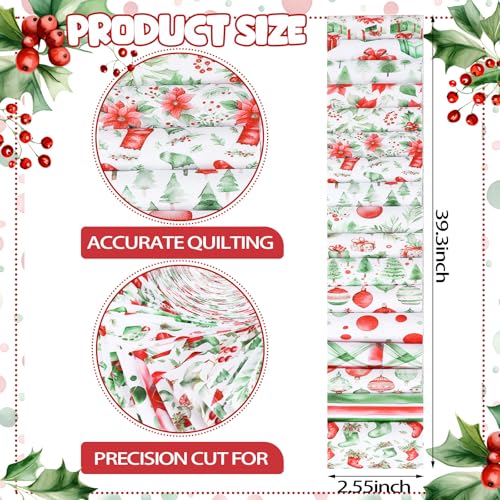 Hosuly 40 Pcs Watercolor Christmas Fabric Jelly Cotton Quilt Strips Rolls - color: Red Green Christams
