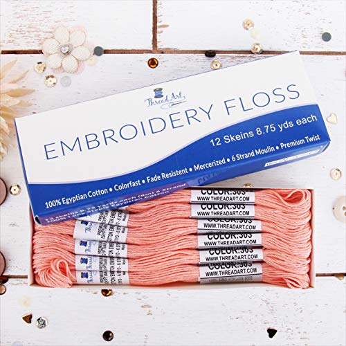 12 Skeins ThreadArt Cotton Embroidery Floss, Light Apricot - color: Light Apricot