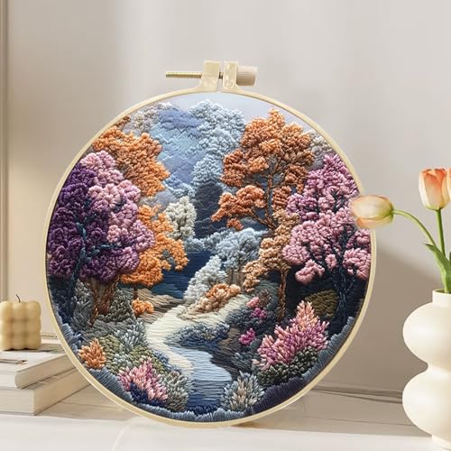 Hzkokon 2 Pack Embroidery Kit for Beginners Adults Cross Stitch Kits Hand Embroidery Kit Includes Stamped Flower Pattern, Hoop, Color Threads,Tools & Follow Instruction - color: Purple