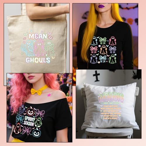 Halloween Iron on Patches for T-Shirts - 20 Pcs Cut Ghost Dtf Transfers Ready to Press, Bat Bow Colorful Heat Transfer Designs Vinyl Stickers, Iron on Decals for DIY Clothes Bags - color: Halloween