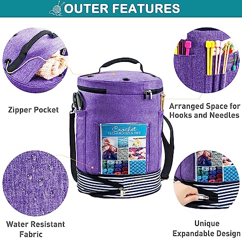 MYBAGZING Expandable Crochet Bag Organizer w/Yarn Grommets& Zipper Closure - color: Purple-Ⅱ, size: Medium-Zipper Closure