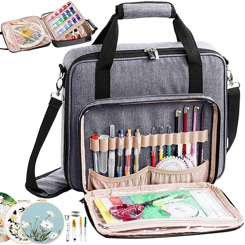 Large Embroidery Bag, Cross Stitch Organizer & Needlepoint Project Bag - color: Grey