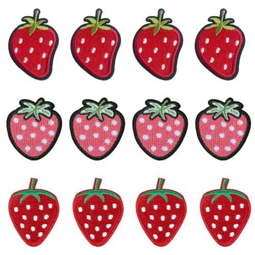 Strawberry Iron on Patches, Strawberry Embroidered Appliques Sew on Patches for Clothing, Hats, Backpacks, Jackets, and Bag 12Pcs - color: Strawberry Patches 12Pcs