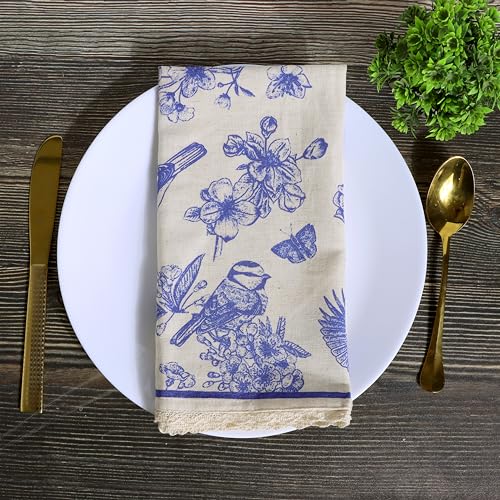 FINGERCRAFT Lace Cloth Napkins, Cotton Linen, 4 Pack, 20x20 Inch,Toile - color: Toile, size: 20" x 20" (Set of 4)