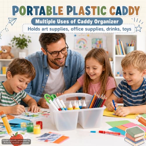6 Pack Plastic Classroom Organizer Caddy with Handle, Clear - color: Clear