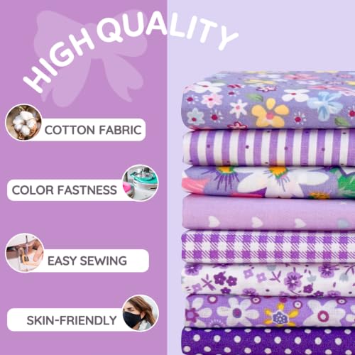 Aubliss 8pcs Fat Quarter Fabric Bundles (100% Cotton - 20'' x 20'') - color: Purple