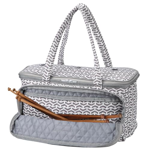 Yarn Bag-Yarn Storage Organizer with Grommets-Portable Crochet Bag for Yarn Skeins-Crochet Hooks-Knitting Needles -Other Accessories (Gray-Arrow) - color: Gray-Arrow