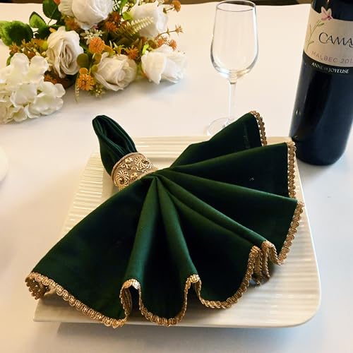 Lace Cloth Napkins, 100% Cotton, 12 Pack, 20x20 Inch, Eden Green/Golden - color: Eden Green/Golden Lace, size: 20" x 20" (Set of 12)