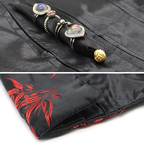 SmilerSmile Jewelry Travel Bag Embroidery Travel Jewelry Organizer with Tie Close Embroidered Flower Jewelry Roll for Women Girls (Red Leaf BLK) - color: Red Leaf Blk