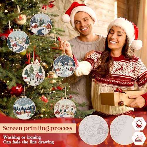 Peryiter 6 Sets Christmas Embroidery Kits for Beginners