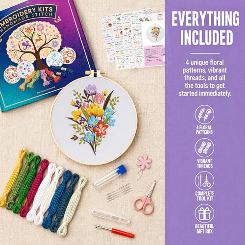 Huacan Embroidery Kit for Beginners with Stitch Video, Flower Cross Stitch Kits for Adults, Starter, Hand Craft Lover Practice with Floral Stamped Pattern