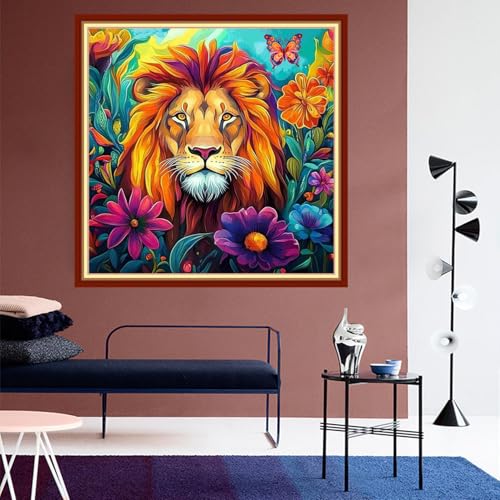 DMCVIVR Stamped Cross Stitch Kits for Beginners Adults Needlepoint Kits for Beginners Embroidery Kits for Adults Crossstitch Kit for Beginners 11CT-Colorful Lion Flowers 18x18 inchs - color: ColorNice16