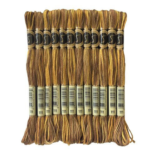 Magical Color Variegated Cross Stitch Thread Color Variations Embroidery Floss Pack, 8.7-Yard, Gold Brown, Pack of 12 Skeins