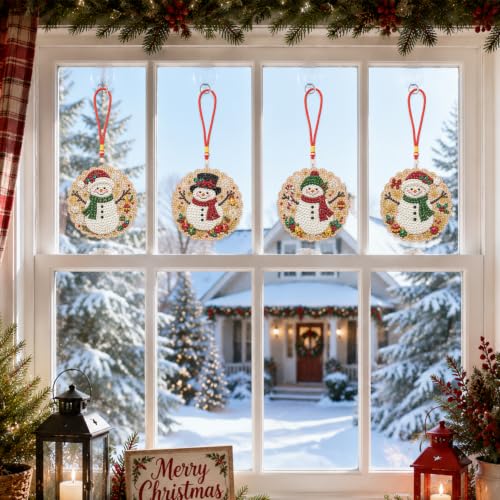 Aeepics Hanging Diamond Art Kit for Adult Mandala, DIY Diamonds Painting Pendant Ornament Kit, Acrylic Diamond Art Painting Board Kit (Snowman-4) - color: Snowman-4