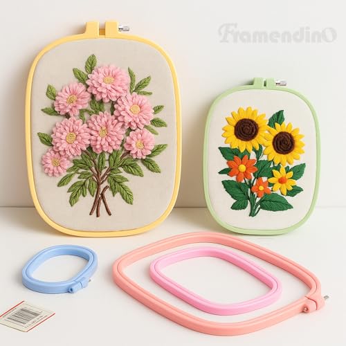 Framendino, 5 Pack Size Square Embroidery Hoops Plastic Cross Stitch Hoop Reusable Frames Rings for DIY Sewing Project(5 Colors2)